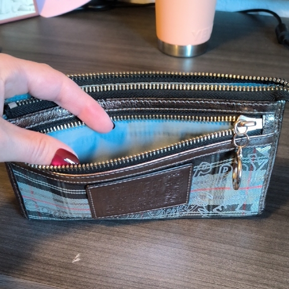 Coach Signature Plaid Wristlet - Black, Brown, Gray - Picture 3 of 6